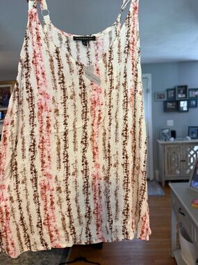 Staccato White Tank Top with Brown and Pink Stripes